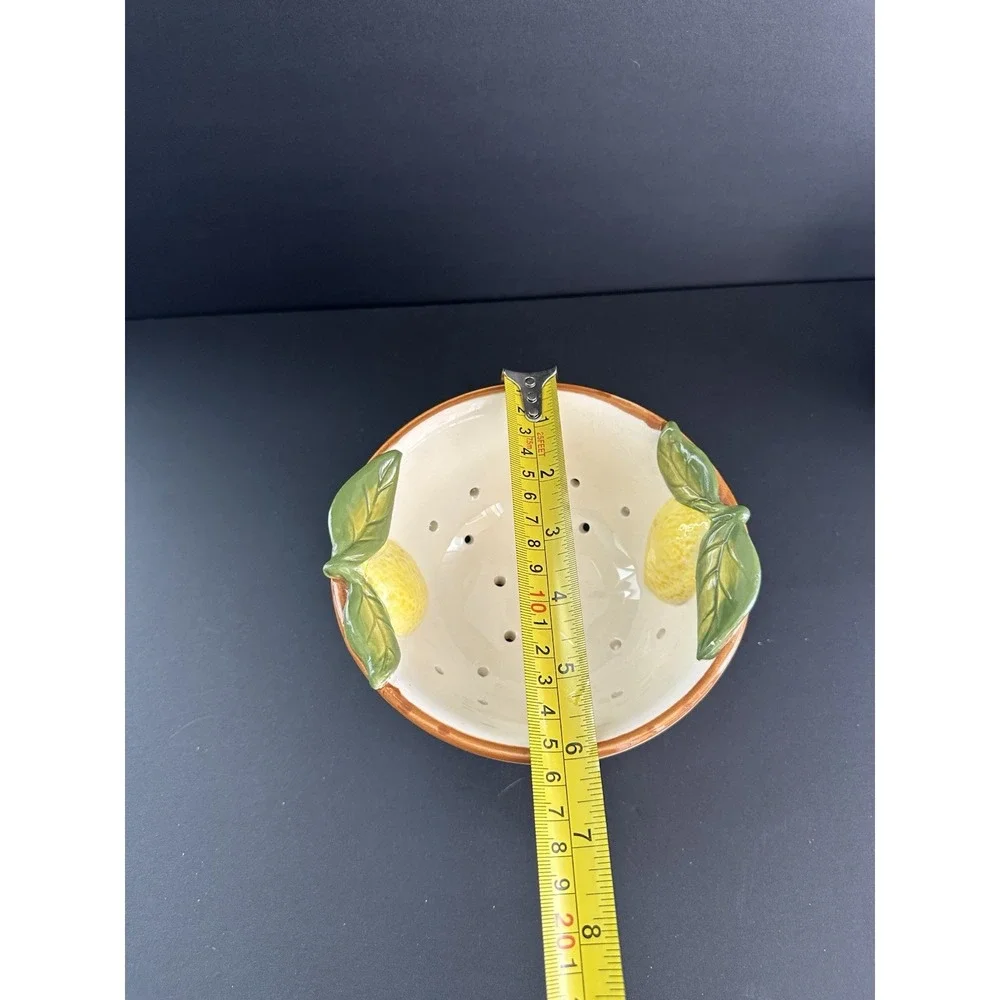 Ceramic Lemon Colander Bowl Footed Strainer Fruit Berry Italian Kitchen Decor